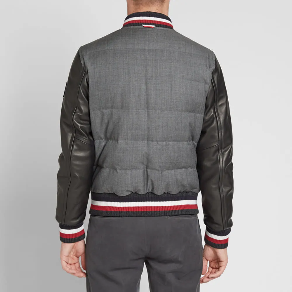 Moncler Gamme Bleu Quilted Varsity JacketLight Grey