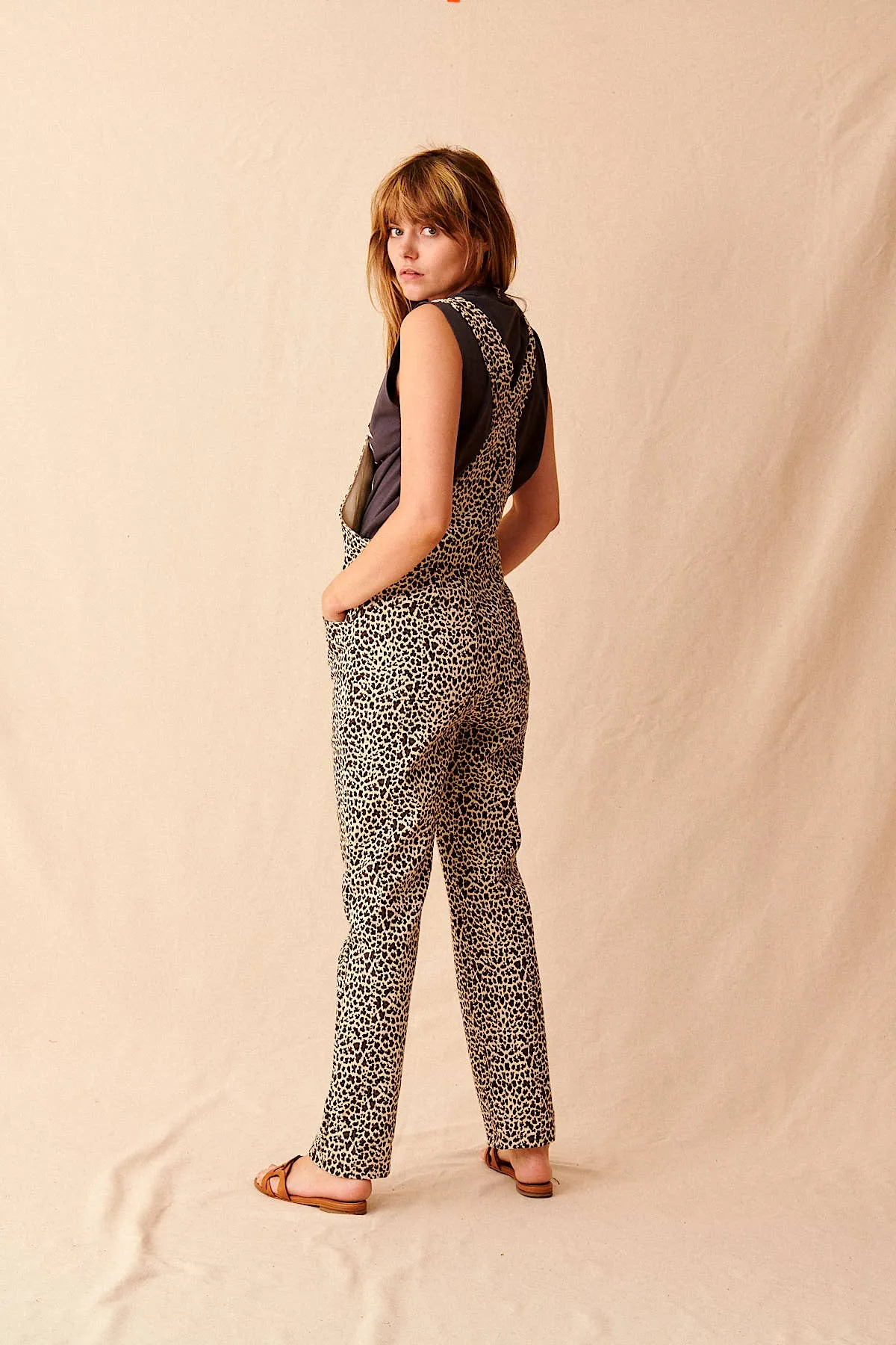 NUNO leopard print denim overalls: S