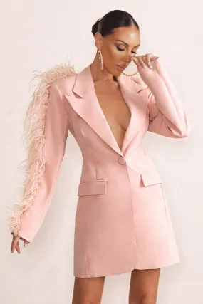 One In A Million | Pink Blazer Mini Dress With Feather Trim