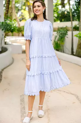 Perfectly Paired Light Blue Striped Midi Dress