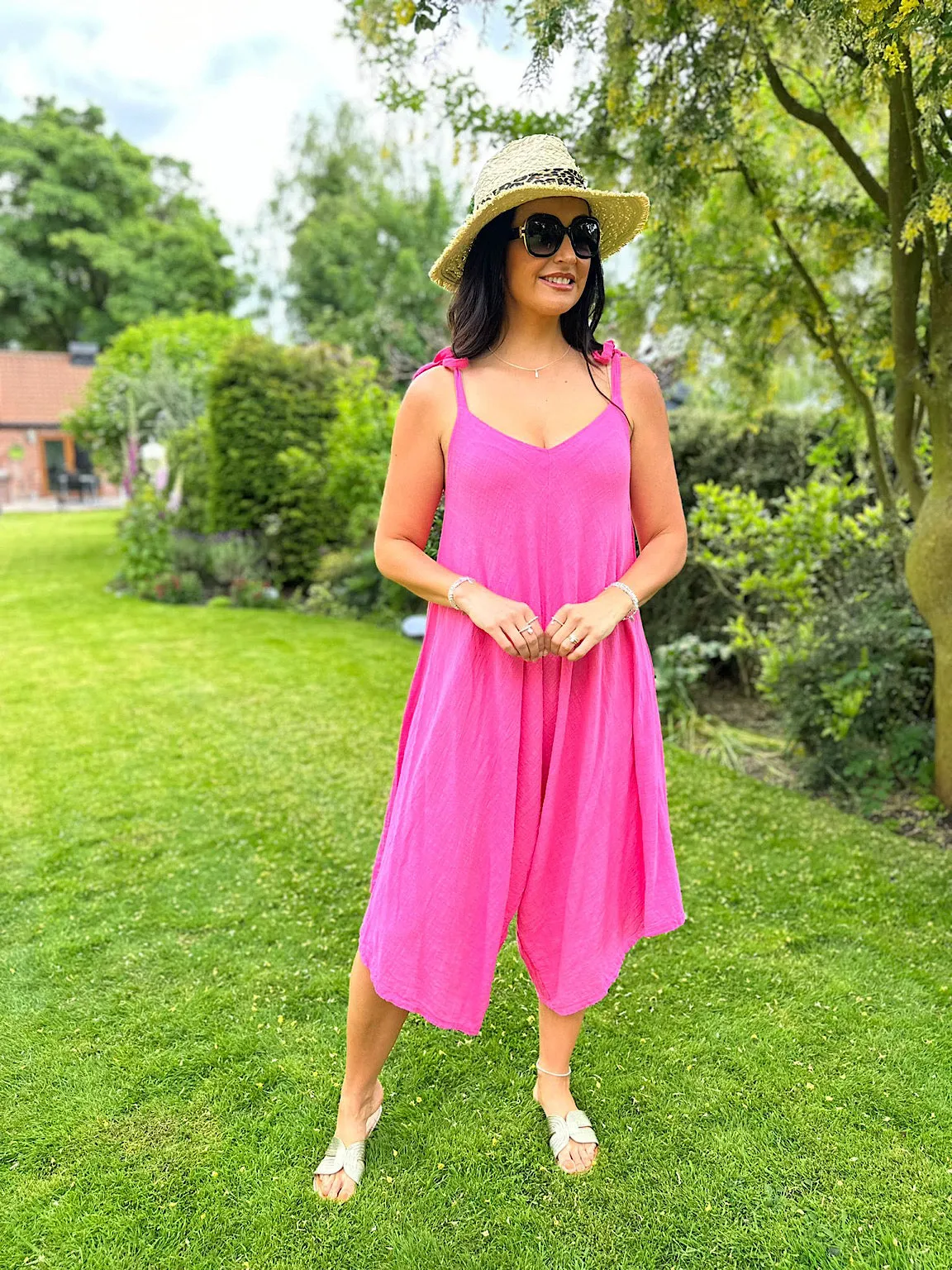 Pink Cotton Sleeveless Jumpsuit