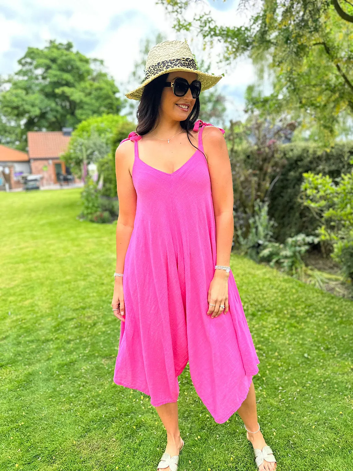 Pink Cotton Sleeveless Jumpsuit