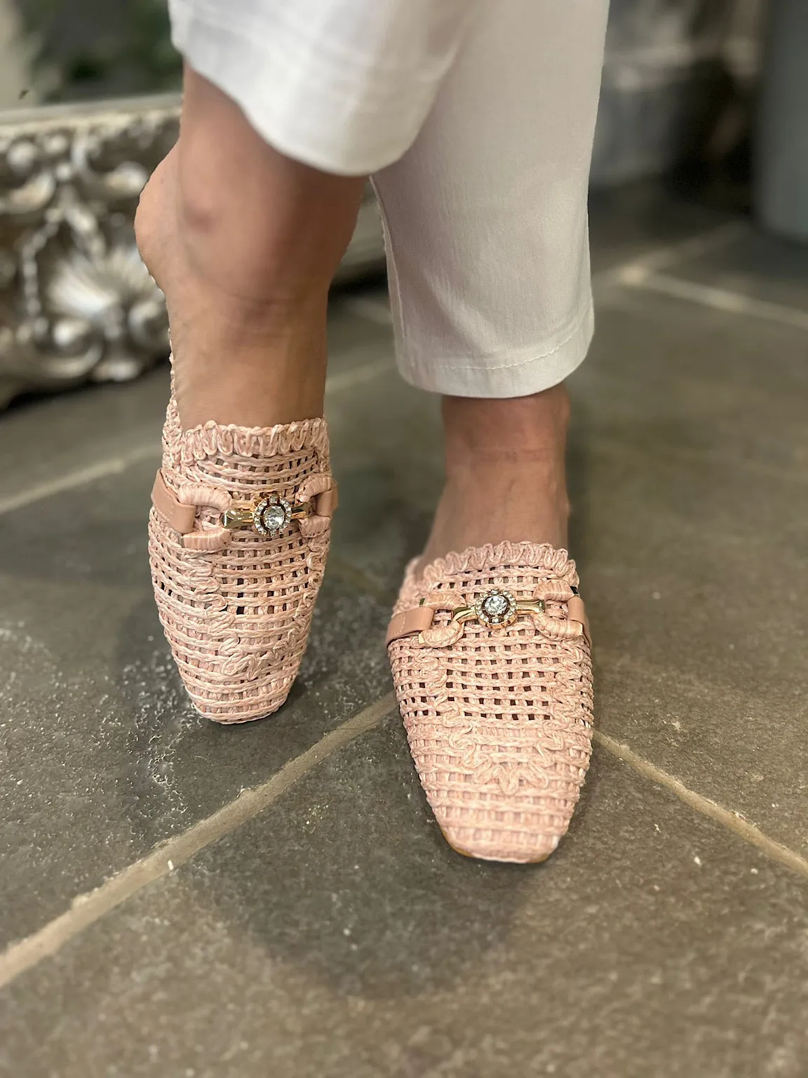 Pink Diamante Detail Slip Ons