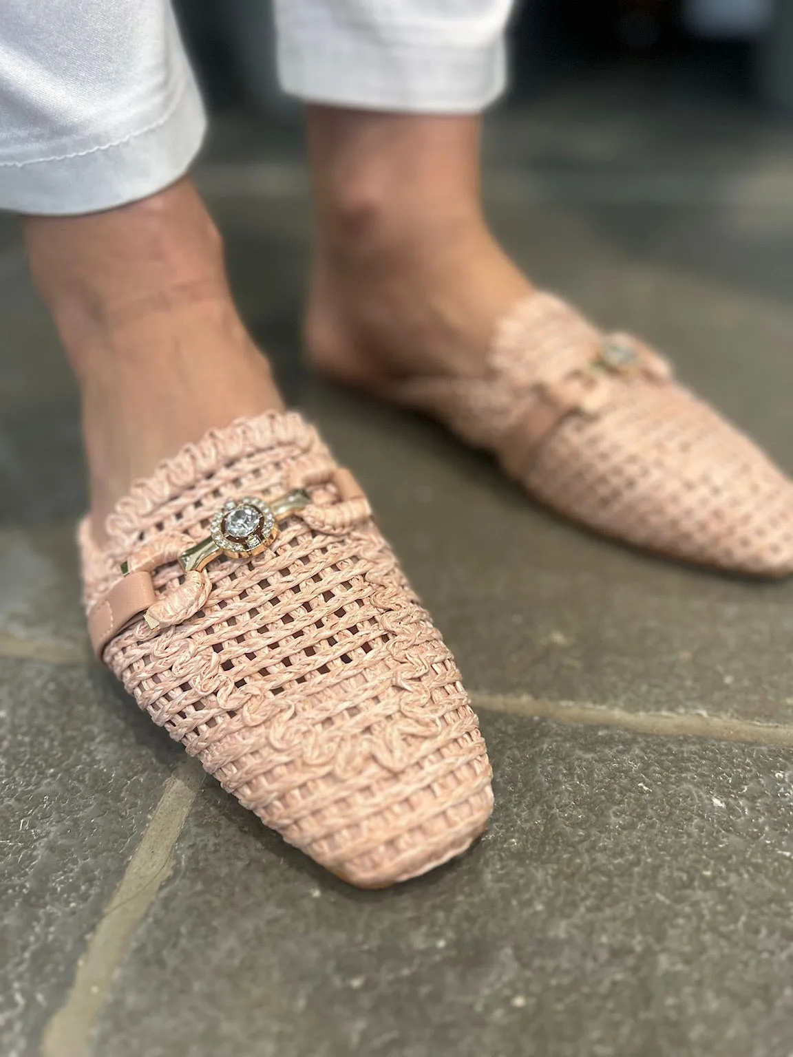 Pink Diamante Detail Slip Ons