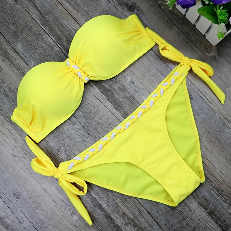 Plus Size Striped Two-piece Beachwear Bikinis Swim Set for Women