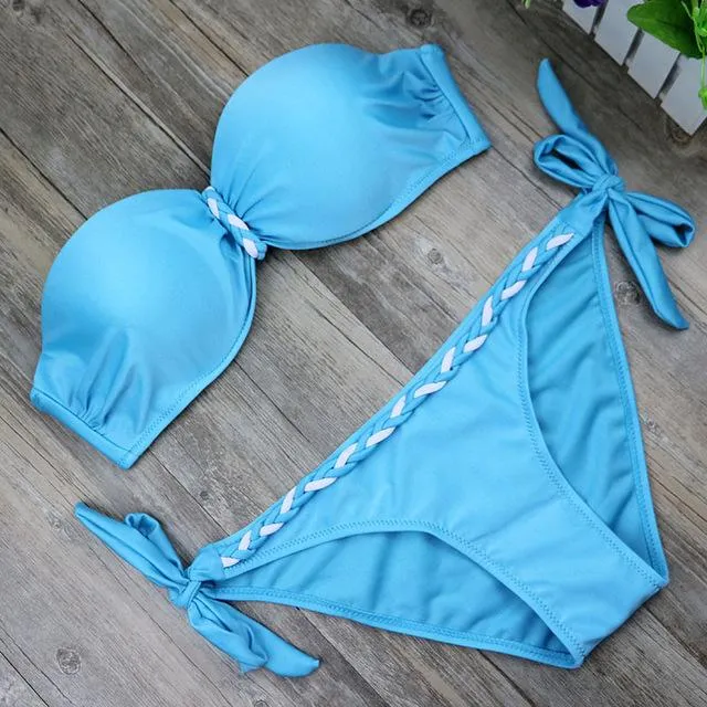 Plus Size Striped Two-piece Beachwear Bikinis Swim Set for Women