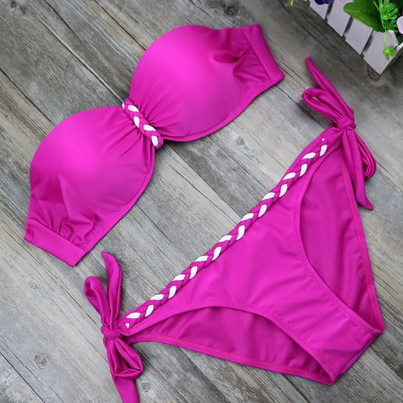 Plus Size Striped Two-piece Beachwear Bikinis Swim Set for Women