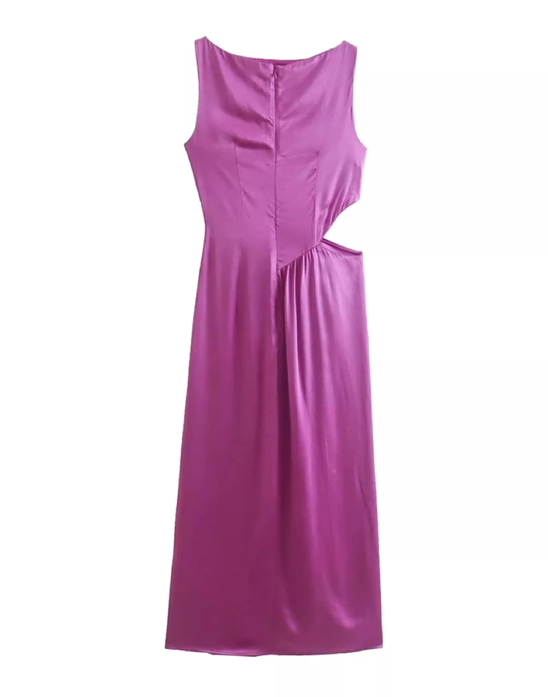 Purple Satin Cut Out Midi Dress