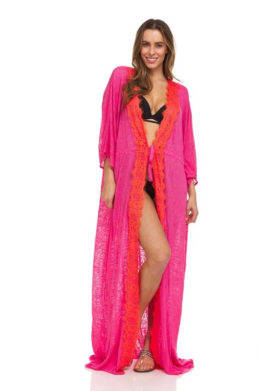 Robe Cover Up With Lace Trim