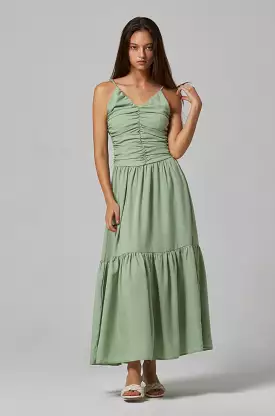 Scent of love ruching maxi dress in green