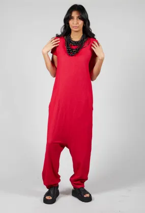 Sleeveless Overalls with V Neck Back in Red