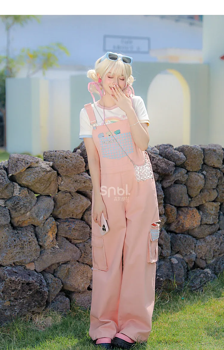 Soft Spring Pink Bears Overalls ON633