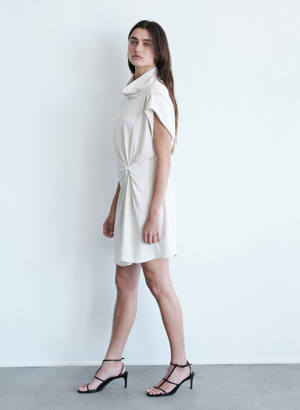 Softest Fleece Twist Midi Dress in Cream