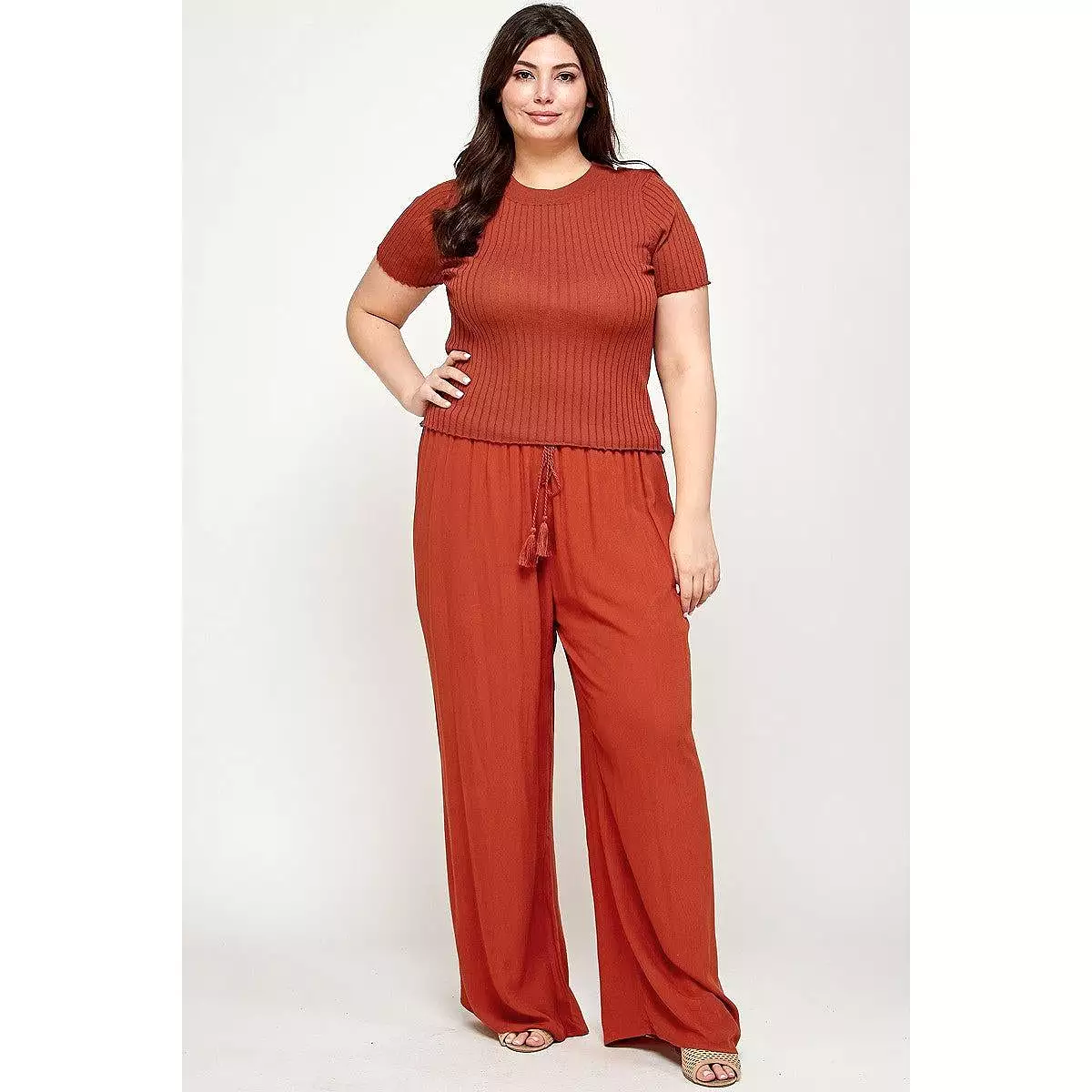 Solid Full Length Wide Leg Palazzo Pants