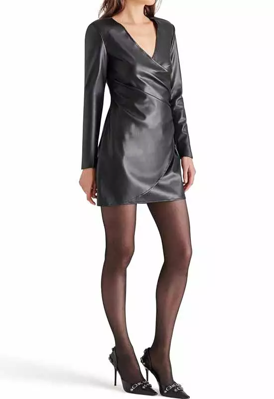 Steve Madden - Sandy Long Sleeve Faux Leather Dress Black