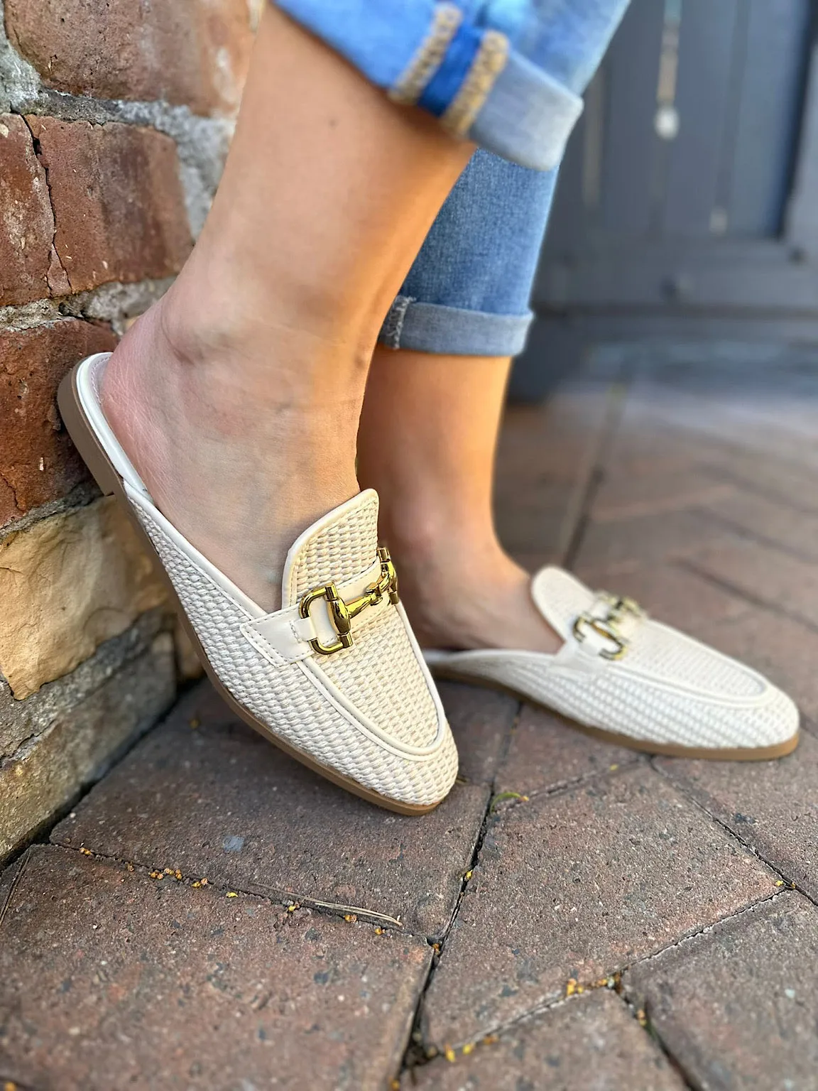 Stone Weave Buckle Slip Ons