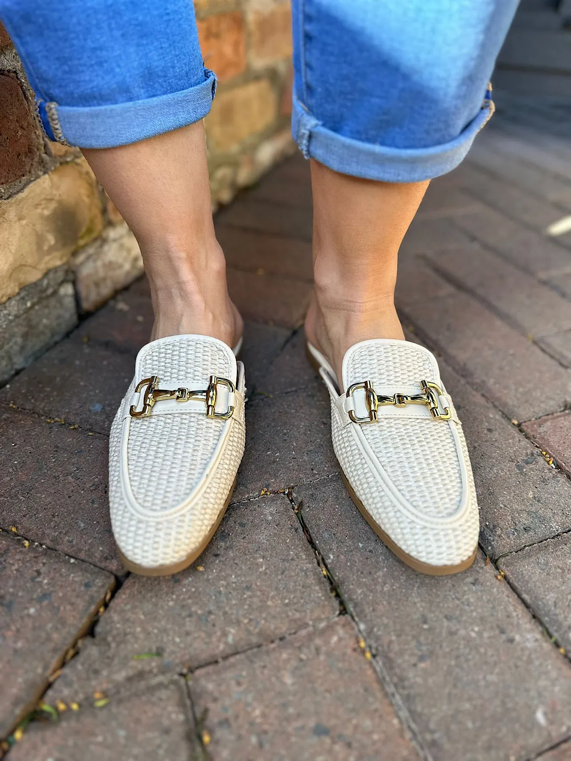 Stone Weave Buckle Slip Ons