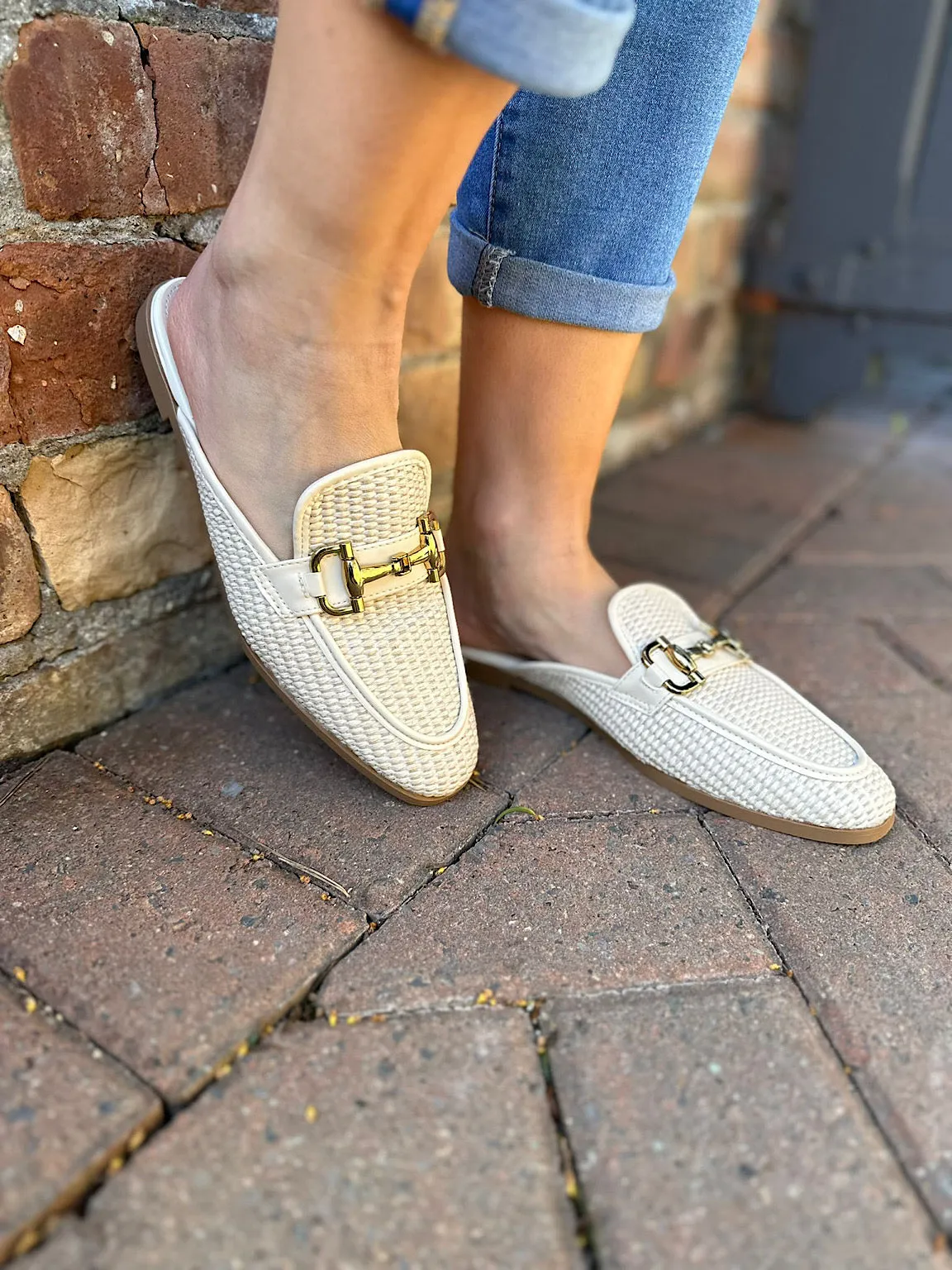 Stone Weave Buckle Slip Ons