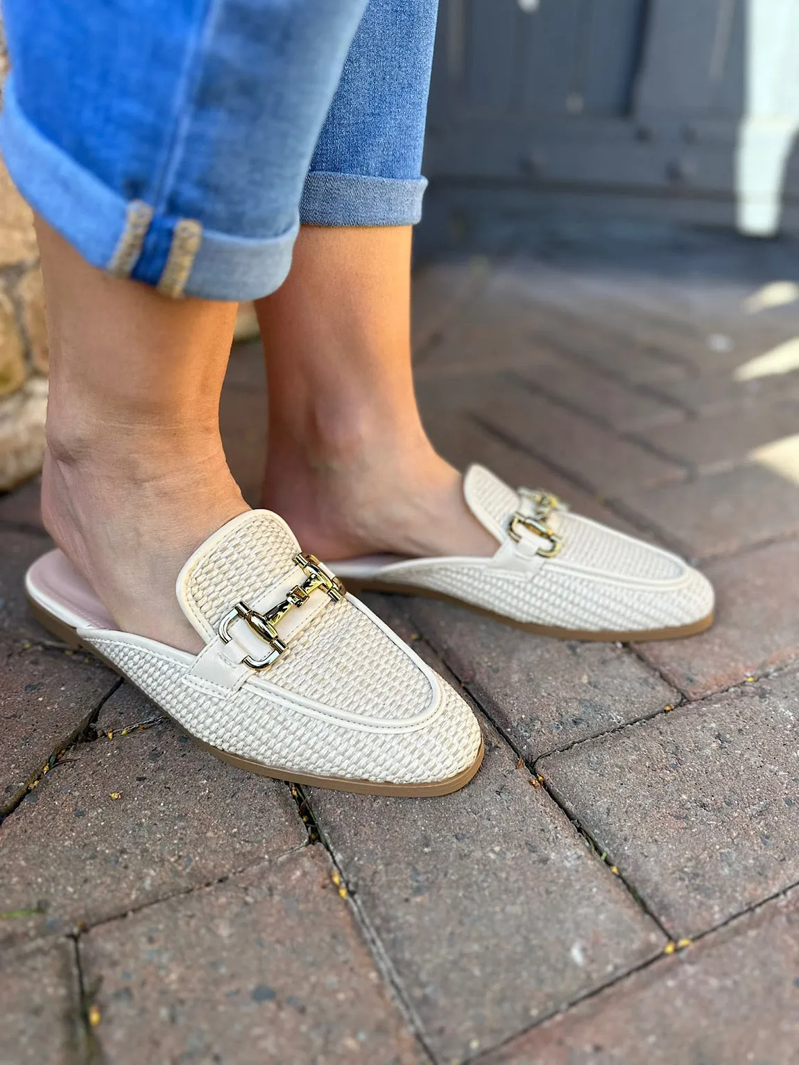 Stone Weave Buckle Slip Ons