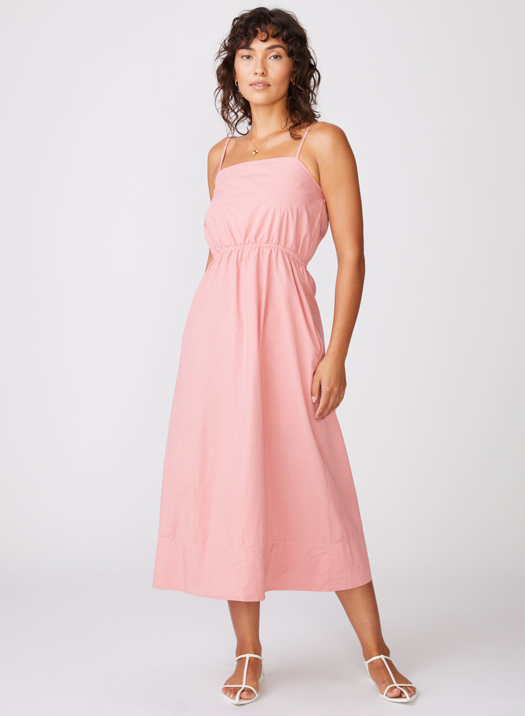 Structured Poplin Open Back Midi dress in Mauve Glow