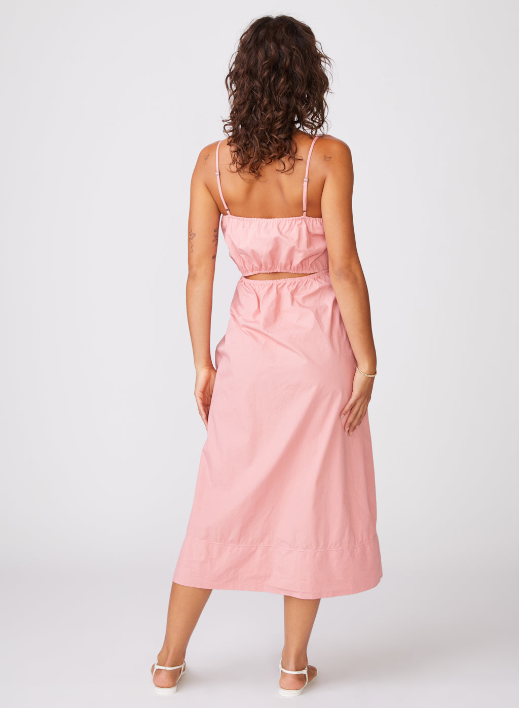 Structured Poplin Open Back Midi dress in Mauve Glow