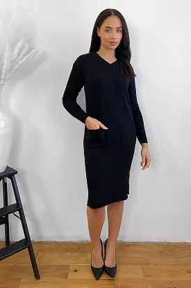 V-Neck Knitted Midi Dress