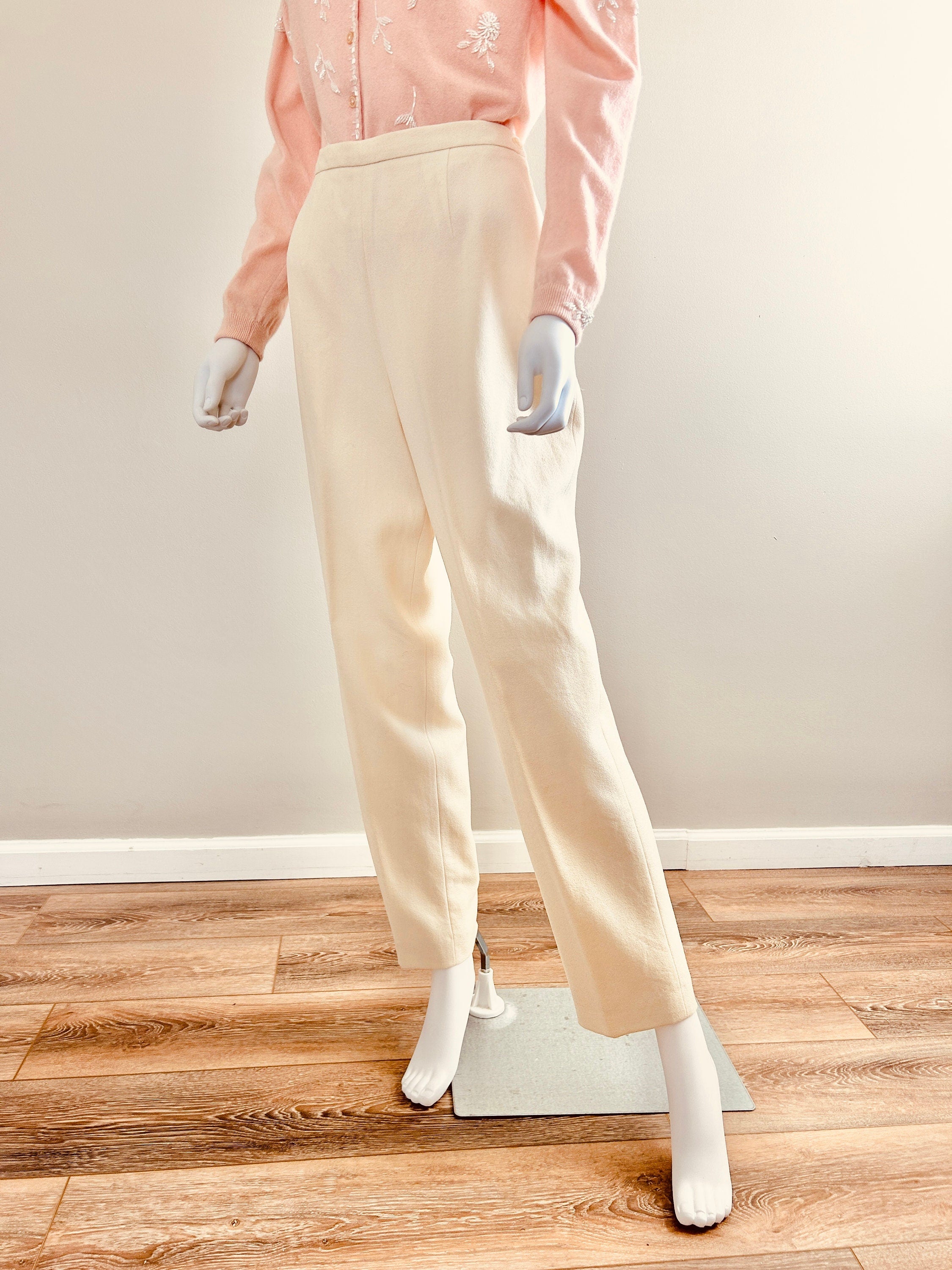 Vintage 1990s White High Waisted Trousers / 90s high waist pants / Size M