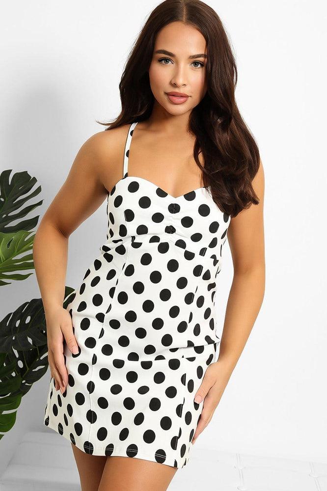 White Black Large Polka Dot Cami Mini Dress