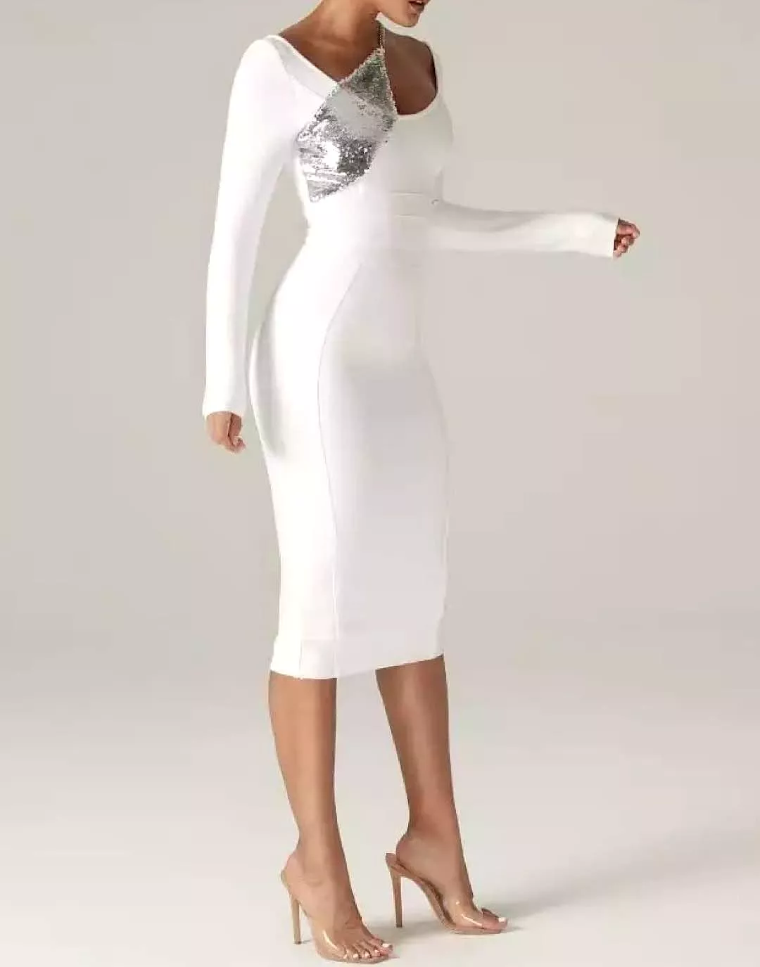 White Sequin Detailed Bandage Midi Dress