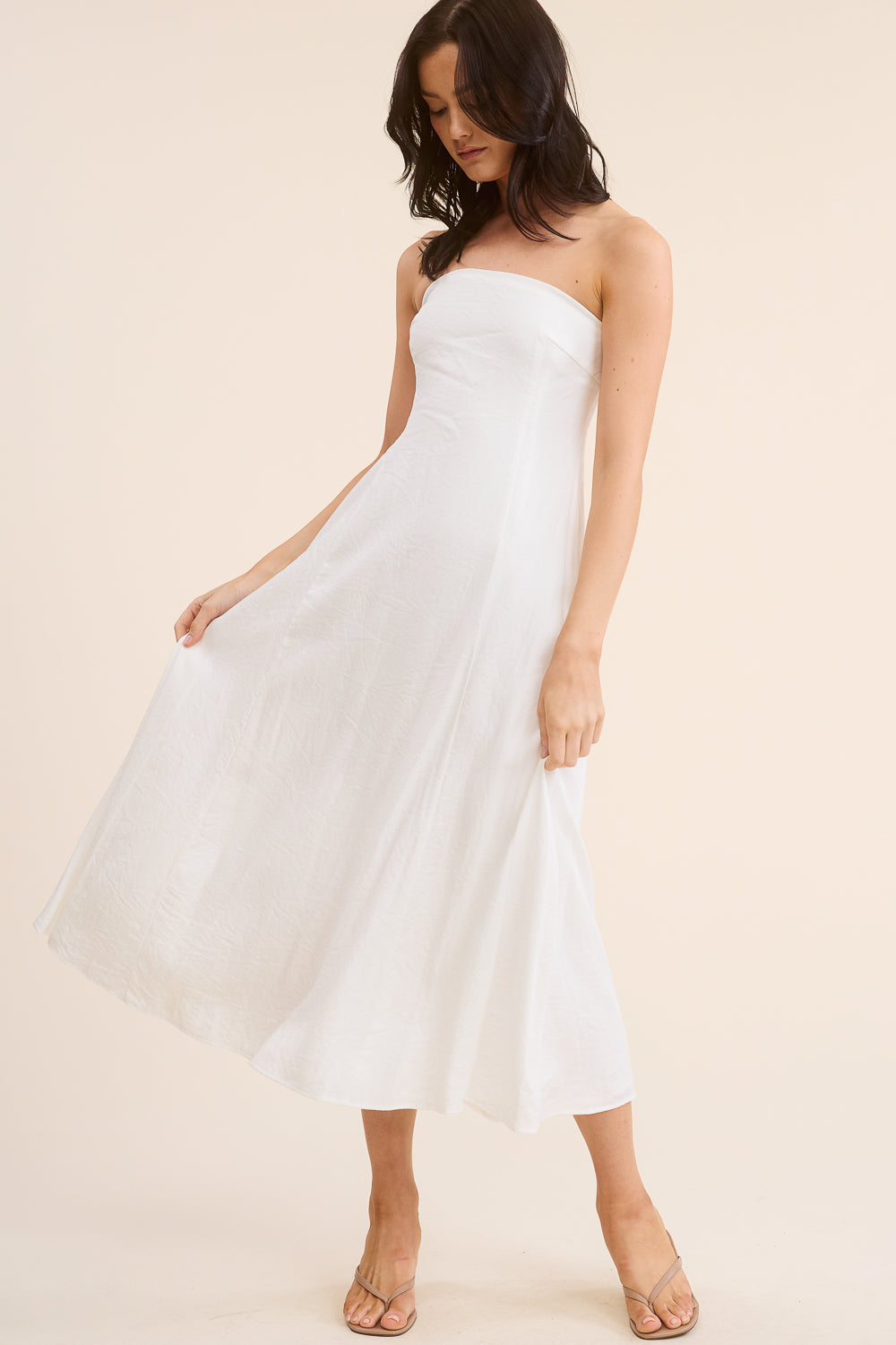 White Strapless Midi Dress