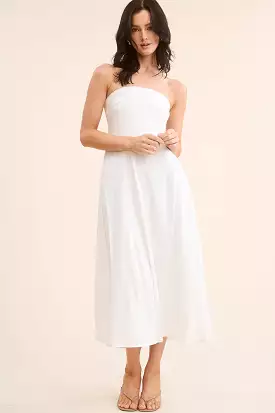 White Strapless Midi Dress