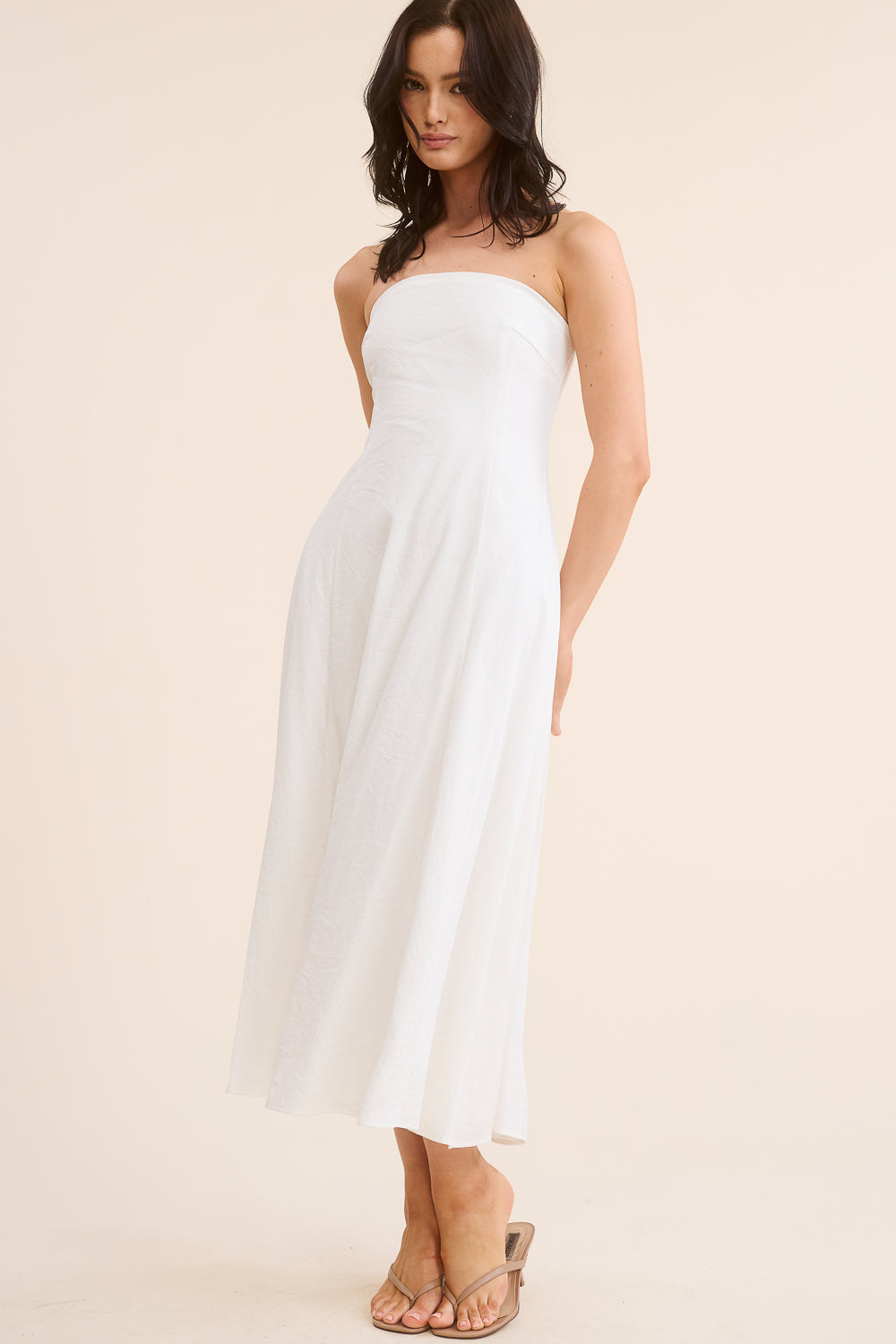 White Strapless Midi Dress