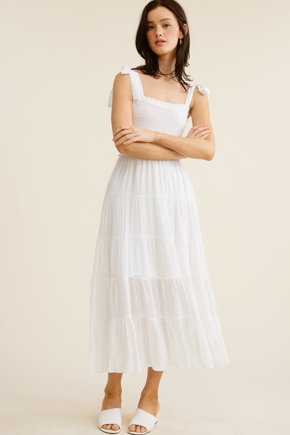 White Tie-Strap Midi Dress