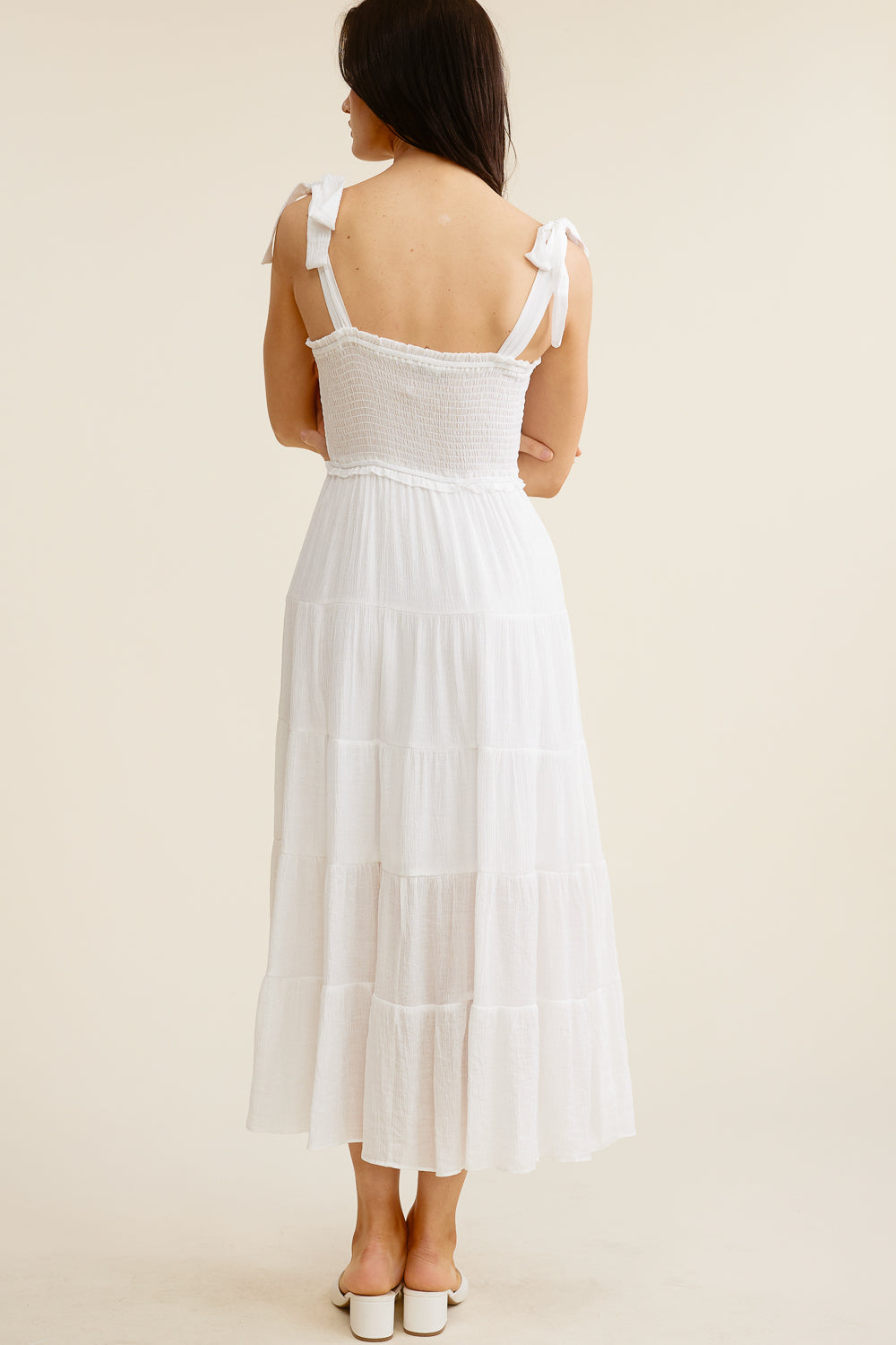 White Tie-Strap Midi Dress