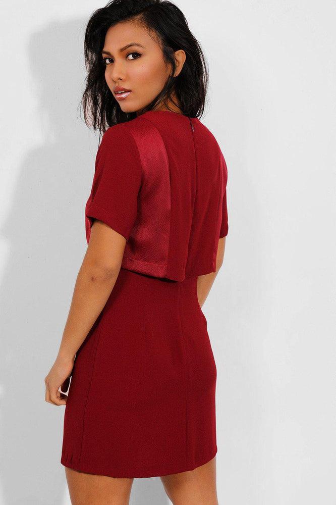 Wine Satin Overlay Mini Dress