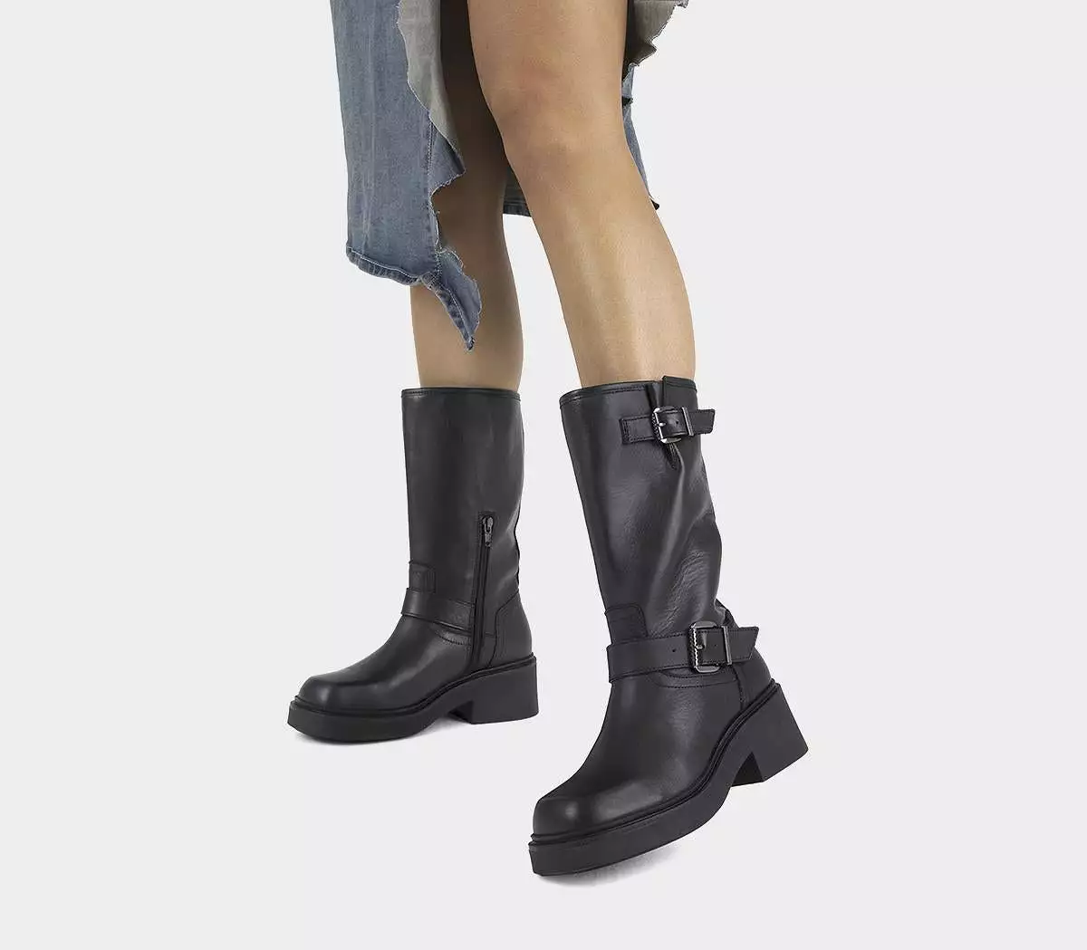 Womens Bronx Daff Biker Knee High Boots Black