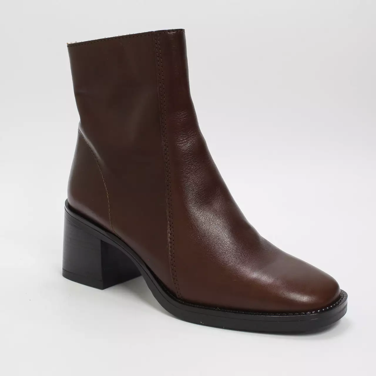 Womens Office Annabella Square Toe Leather Block Heel Boots Brown Leather