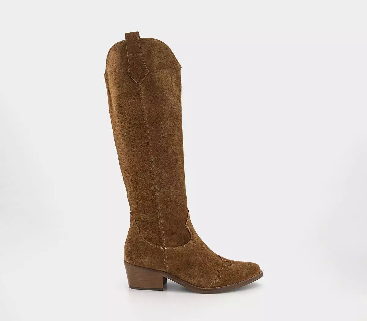 Womens Office Kezia Heeled Western Knee Boots Tan Suede