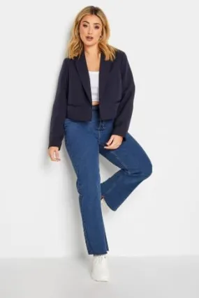 YOURS Curve Navy Blue Cropped Blazer