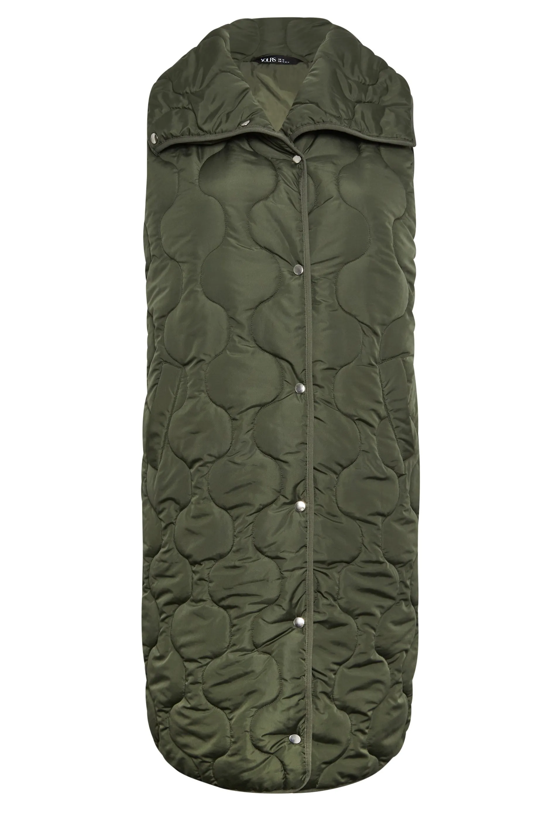 YOURS Curve Olive Green Funnel Neck Quilted Longline Gilet