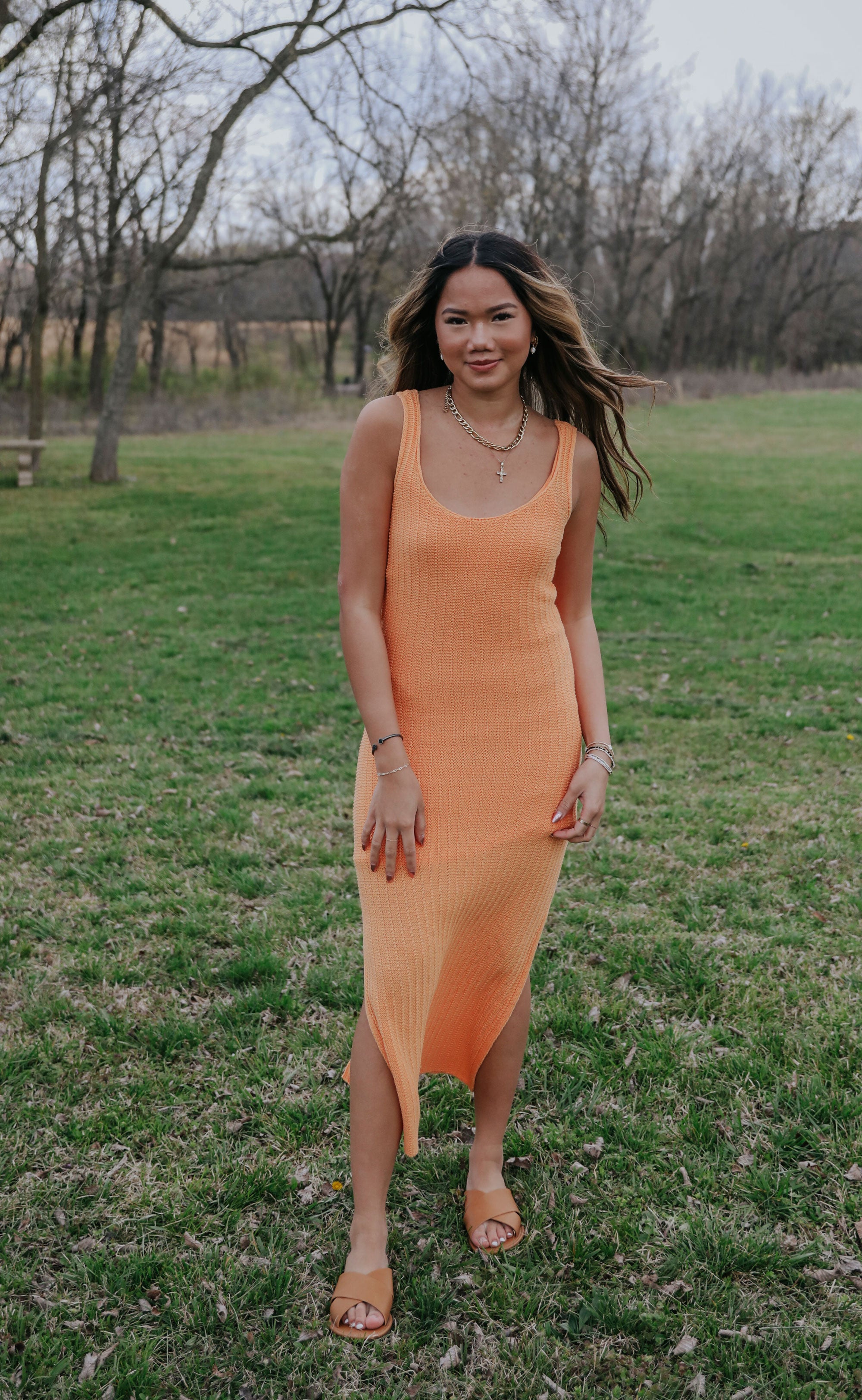 z supply: brayden midi dress - papaya